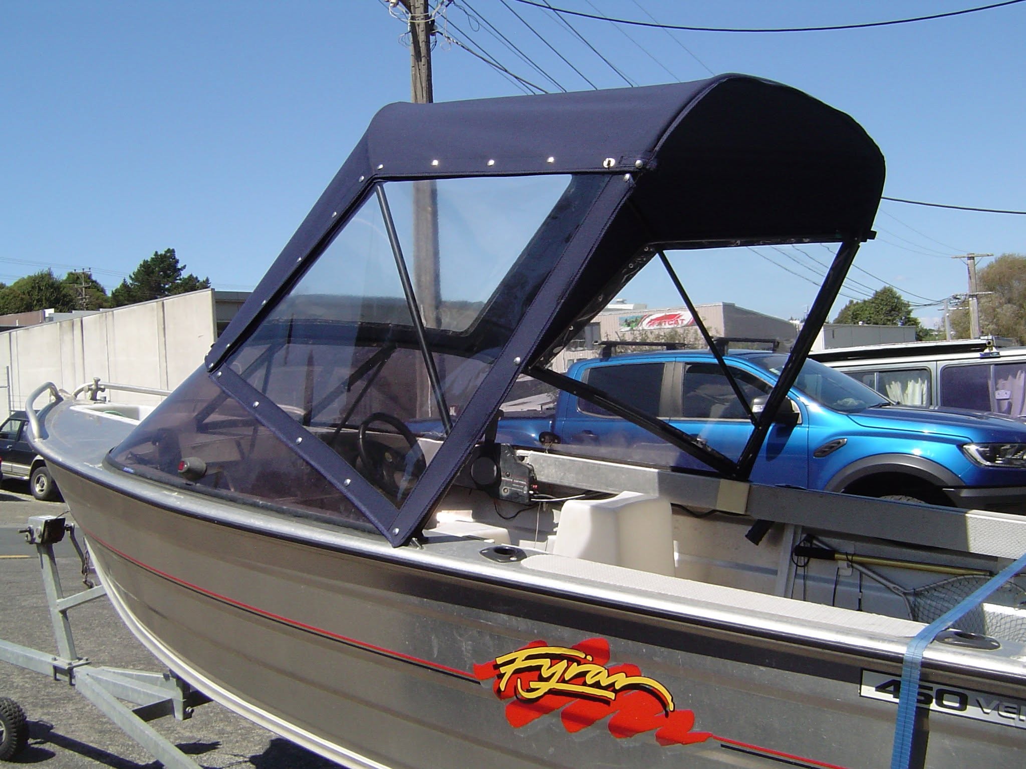 New navy bimini top and clears